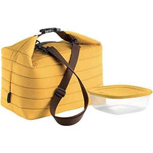Guzzini Borsa Termica Grande con Tracolla On The Go, Ocra, Borsa 30 x 18 x h30 cm, Contenitore 19.6 x 19.6 x h7 cm, 1400 cc