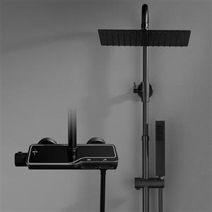 Görbach Colonna Doccia Acciaio Inox con Miscelatore, Colonna Doccia Rubinetto con Asta Doccia Regolabili e Termostatico, Set Doccia a Pioggia con Soffione 25×25 cm Nero