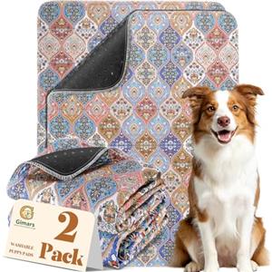 Gimars 50 x 60 cm, 2 Pezzi, Design Boho e Finitura Resistente, Traversine Lavabili per Cani, Tappetino Riutilizzabile per Addestramento Cuccioli, Assorbente, Antiscivolo e a Prova di Perdite