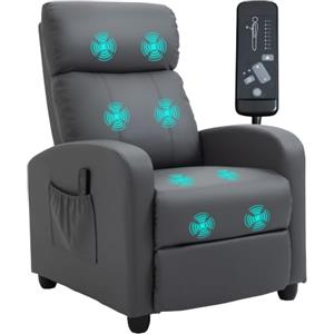 HOMCOM Poltrona Massaggiante Reclinabile Manuale 150° Grigio | 2 Punti Di Massaggio, Poggiapiedi, Poltrona Relax Imbottita, Pelle PU, con Telecomando, Tasca Laterale, Per Casa Ufficio