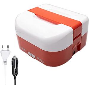S.I.C Scaldavivande elettrico portatile,Lunch Box Elettrico,porta pranzo termico, 1.6L,potenza 40W vaschetta estraibile, posate incluse, per viaggio,auto,camion,camper,ufficio (Rosso)