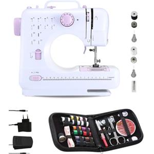 MAGIC SELECT Mini Macchina da Cucire Portatile con 2 Velocità e 12 Punti. con Pedale, 2 Bobine, Ago di Ricambio, Tagliafilo e Luce da Lavoro, con Cavo o Batteria AA (non Inclusa).