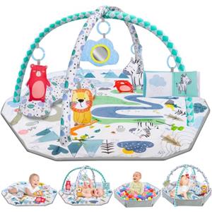 TZPAUG 6 in 1 Palestrina Neonato Multifunzione, Tappeto Giochi Neonato, Giocattoli Staccabili, Stimola Sviluppo del Neonato con Tante Attività, Arco di Gioco, 0+ Mesi