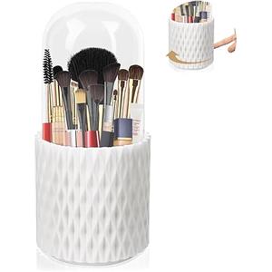 VFANDV Organizzatore di Trucco, 360° Rotante, Porta Pennelli con Coperchio, Organizer con 5 Scomparti per Make Up, Cosmetici, Rossetti