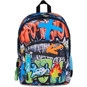 SJ GANG STYLE JAM GANG Zaino Scuola Doppio Scomparto, Sj Ever High Flames, Nero, 31 L, Con Tasca Porta Borraccia e Charm Staccabile, Elementari, Bambino
