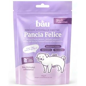Bàu Snack Probiotico Funzionale per Cani con Probiotici e Prebiotici, Fermenti Lattici Vivi, FOS, Inulina, Yucca e Carbone Vegetale, Snack Supporto Digestione e Flora Intestinale, Soft Chew al Pesce