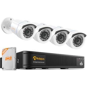 Anlapus H.265+ Kit Videorveglianza Esterna 2MP FHD 1080P, DVR 8CH 500GB, Rilevamento IA Persone & Veicoli, Avviso Istantaneo & APP 0, Sorveglianza Domestica 24/7, Telecamera Bullet Bianco