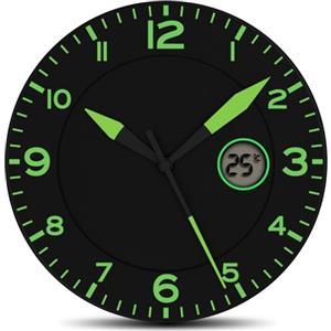 FISHTEC Orologio da Parete Design Moderno - Pendolo murale Silenzioso senza tic tac - con Temperatura Digitale - Adatto per Cucina, Ufficio, Salotto, Camera - 25 CM - Nero e verde