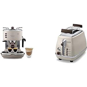 De'Longhi Icona Vintage Ecov 311.Bg Macchina Da Caffè Espresso Manuale E Cappuccino, Caffè In Polvere O In Cialde E.S.E., 1100 W, Beige & Ctov 2103.Bg Tostapane