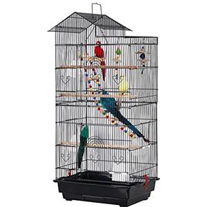 UISEBRT Gabbia per Uccelli con Giocattolo a gabbia - Grande Casetta per Uccelli - Voliera per uccelli in metallo - Gabbia per Fringuelli Canarini Pappagallini - 46 x 35,5x 99cm Nero