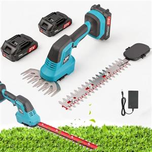 Nexalite Tagliasiepi a Batteria 2 in 1 con 2 Batterie 2000mAh,2 Lame | Taglia Siepe Giardino a Batteria con Blocco di Sicurezza, Tagliasiepi Elettrico per Siepi, Bordi e Prato