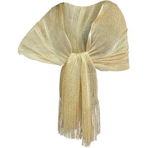 L.T.Preferita Elegante Sciarpa Stola Scialle con Frange Filo Brillante Metallizzato Foulard Coprispalle per Occasione Matrimonio Cerimonia Sposa Festa (oro light 05)