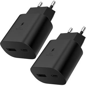 AOKUTDA 2 Pack 25W Caricabatterie per Sumsamg,Doppia Porta Caricatore Rapido Alimentatore USB C & USB A per Sumsamg Galaxy S25 S24 S23 S22 S21 S20 Ultra FE 5G,A56 A55 A54 A36 A35 A15 A14 A13,Z Flip 7/6