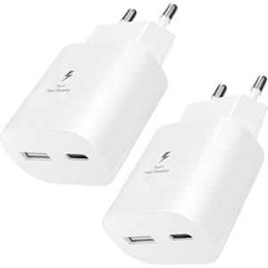 AOKUTDA 2 Pack 25W Caricabatterie per Sumsamg,Doppia Porta Caricatore Rapido Alimentatore USB C & USB A per Sumsamg Galaxy S25 S24 S23 S22 S21 S20 Ultra FE 5G,A56 A55 A54 A36 A35 A15,Z Flip 7/6,Phone 17 16
