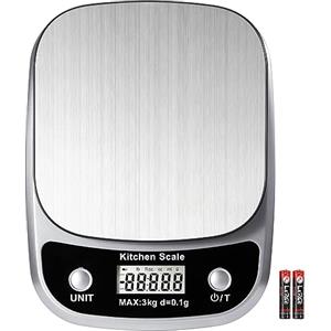 GRAM PRES Bilancia da Cucina Digitale Professionale in Acciaio Inox 3kg/0.1g con Display LCD Retroilluminato, Peso Grammi e Oz per Dieta Cottura e Perdita di Peso