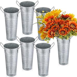 Chumia 6 secchi per fiori in metallo zincato, con manici, per fioriere, decorazione da tavolo francese, centrotavola, fattoria, fiorista, vaso rustico per matrimoni e casa (22,9 cm, argento)