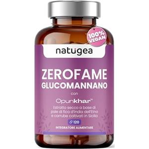 Natugea Zerofame Glucomannano - Integratore Alimentare con OpunKhar, Fibra Vegetale con Fico d'India e Carrube, Supporto al Senso di Sazietà, Vegano, 120 Compresse