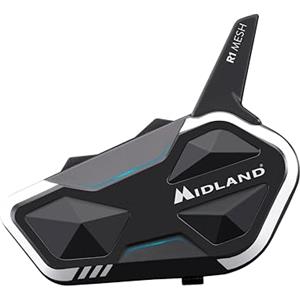 Midland - Interfono Moto Bluetooth + Mesh R1 Mesh Singolo, Auricolari Casco Moto Waterproof IPX6, Portata 2.200m, 23H, Audio RCF, Stereo Background, Compatibile TFT e Radio FM, 6 Persone Conference