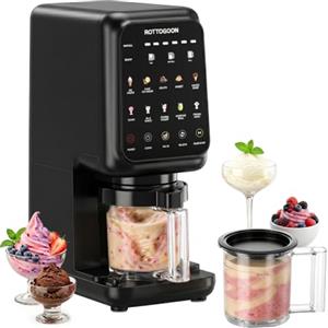 ROTTOGOON Gelatiera con 3 bicchieri, 10 programmi per gelato, sorbetto, gelato e Frozen Yogurt, 2 in 1, per la casa con mix in funzione e programma di pulizia automatico