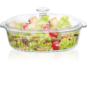 Oungy Pirofila in vetro con coperchio, 3 l, ovale, con coperchio e manici, 2800 ml, in vetro con coperchio, per 2 persone, adatta al microonde, adatta al forno a microonde