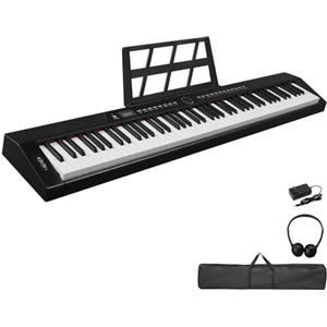 LEADZM Pianoforte digitale semi-ponderato a 88 tasti, tastiera full size, tastiera elettronica con stereo, Bluetooth MIDI, leggio musicale, pedale sustain, cuffie, borsa per pianoforte