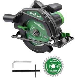 Enventor 1300W Sega Circolare per Legno, 5000RPM | Profondità di Taglio 65mm(90°), 44mm(45°), 1 Lame (185mm, 24T, Motore in Rame Puro, per Tagliare il Legno