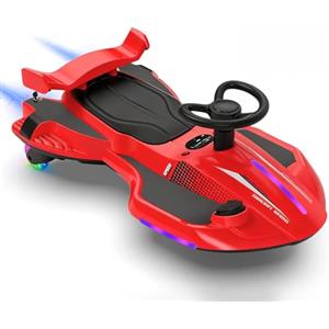 Mondial Toys Auto Elettrica Bambini 12V Macchina Vorticar Piroettante 2 in 1 con Sterzo 360° Effetto Fumo Musica Luci LED Pedale Cavalcabile Antiribaltamento con 2 Velocità 3-8 Anni Rosso