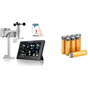 Bresser Stazione meteo wireless con sensore da esterno, stazione meteo ClearView con WLAN, per rilevazione velocità del vento, umidità, temperatura + Amazon basics confezione da 8 AA
