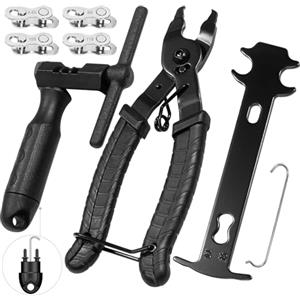 BIGP Smaglietto per catena per bicicletta con calibro e pinza per lucchetto, 4 paia di rivetti inclusi, set di riparazione per catena per bicicletta da 6 a 12 scomparti, set completo per bici da corsa