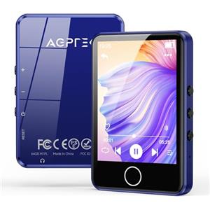 AGPTEK 64GB Lettore MP3 Bluetooth 5.3, 2,8 Full Touch Schermo, MP3 HiFi Lossless Musicale Portatile, Player con Line-in,Radio FM, Registrazione, E-Book, Supporta 128GB TF (Non Incluso), Blu