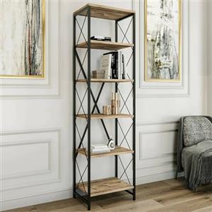 Dmora - Libreria Yildun, Scaffale da ufficio, Mobile portalibri, Biblioteca, 50x30h180 cm, Quercia e Nero