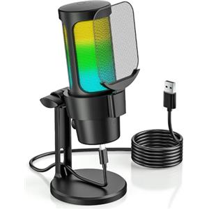 Anykuu Microfono Gaming RGB, Microfono a Condensatore USB per PC/MAC/PS4/PS5, Microfono PC con Toccare Mute Regolazione Illuminazione Microfono e Filtro Pop per Streaming Studio Podcast