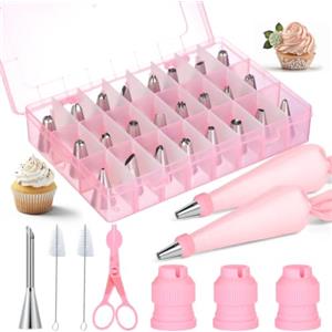 AiQInu Beccucci Sac a Poche Professionali 34 Pcs,sac a Poche in Silicone Riutilizzabile Lavabile, Saccapoche per Dolci, Sacca a Poche per Dolci,Kit Pasticceria con Beccucci per Torte Cupcakes Biscotti