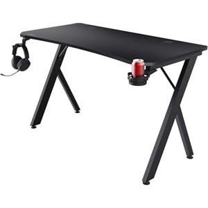 GXTrust Trust Gaming GXT 712 Dynamus Scrivania 120 x 60 cm con Supporto per Cuffie e Portabicchiere, Struttura in Metallo, Sistema di Estione dei Cavi, Tavolo Gaming PC Computer Streaming Ufficio, Nero