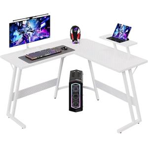 Devoko - Scrivania per Computer 120 x 120 cm con Supporto per Schermo, Tavolo per Computer Ad Angolo, A Forma Di L, per Studiare, Giocare E Lavorare, In Carbonio Bianco