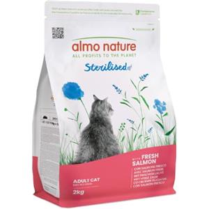 Almo Nature Sterilised - Crocchette Gatto Sterilizzato con Salmone Fresco - A Basso Contenuto di Magnesio e con Fibre per il Controllo del Peso - Sacco da 2kg