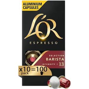 L'Or Capsule Caffè Espresso Barista Intensità 13-100 Capsule in Alluminio - 10 pacchetti da 10 - Compatibili con Macchine Nespresso®* original