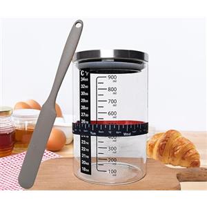 Thryvix Kit Lievito Madre con Barattolo Vetro, Contenitore Fermentazione con Coperchio Tessuto e Metallo, Spatola Silicone, Fascia Data e Termometro, Accessori per Pane Fatto in Casa