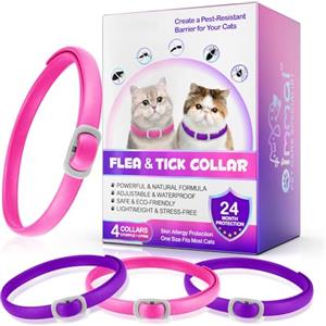 Bibonse Collare Antiparassitario per Gatti 4 Pezzi, Collare Antipulci Gatto, Cat Flea Collar, Regolabile e Impermeabile, Sicuro e Naturale, Protezione 24 Mesi, per Tutti i Gatti