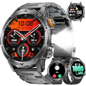 FITFLEX Smartwatch Uomo, Batteria 1000mAh, Schermo HD 1,75 Pollici, Design Militare, Chiamate Bluetooth, 130+Sports, Impermeabile IP68, Monitoraggio Cardio e Sonno Smart Watch, Android iOS, Nero