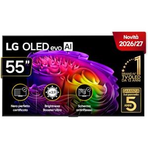 LG OLED evo AI 55 pollici Serie G6 OLED55G64LW, Smart TV 4K, Staffa a muro inclusa, Hyper Radiant Color, Reflection Free Premium, Dual AI Engine, Dolby Vision & Atmos, VRR e G-Sync 4K@165Hz, 2026