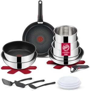 Lagostina Ingenio Inox, Set 20 Pezzi, Padelle, Wok e Tegame con Rivestimento antiaderente, Casseruole in Acciaio Inox, con Manico Rimovibile, per Tutte le Fonti di Calore, Inclusa Induzione