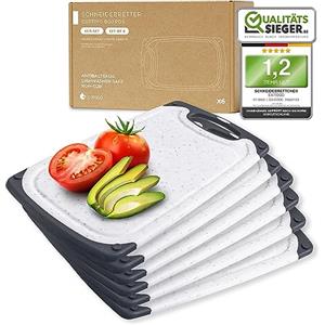 Exitoso Set di 6 taglieri per la colazione, con scanalatura per il succo, lavabile in lavastoviglie, effetto marmo, chiaro, in plastica, antiscivolo, senza BPA, set di taglieri per la colazione