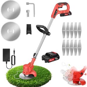 HSHa Tagliaerba a batteria, 21 V, angolo testa regolabile, batteria ricaricabile da 1500 mAh, manico regolabile 84 - 120 cm, tagliaerba elettrico per prato, giardino, potatura, rosso