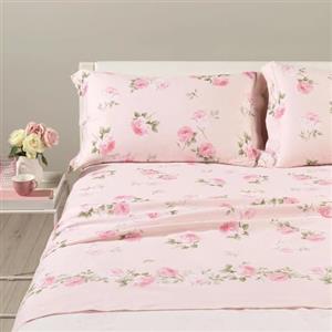 Caleffi completo Lenzuola Flory Flanella colore rosa matrimoniale