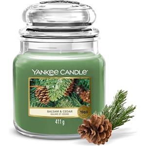 Yankee Candle Candela Profumata | Barattolo Medio Balsam & Cedar | Candele a Lunga Durata: fino a 75 Ore | Regali di Natale Perfetti per Donne