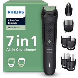 PHILIPS Rifinitore Philips Multigroom serie 3000 tutto in uno 7 in 1 - Rifinitore per barba e capelli, Lame autoaffilanti delicate sulla pelle, 10 impostazioni di lunghezza, Modello MG3930/15