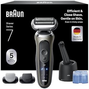Braun Serie 7 Rasoio Elettrico Barba, Wet&Dry, Regolabarba Uomo, Rasoio Barba, 60 Min di Utilizzo, Stazione Smartcare 4in1, +2 Accessori, Senza Fili,100% Impermeabile, Regolabarba Braun 72-C7650cc Oro