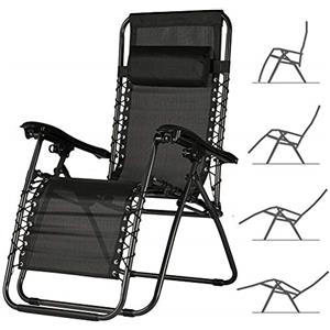 BAKAJI Sedia a Sdraio Relax Reclinabile Modello Fasciato con Struttura in Acciaio e Tessuto Textilene 165x69x112cm per Spiaggia Giardino Esterno (Fasciato Nero)