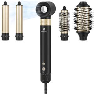 webeauty 6 in 1 Asciugacapelli & Air Styler, 110,000GIRI/MIN, 30M/S, 1400W Phon Capelli Ad Alta Velocità, 500 Milioni Di Ioni Phon Con Spazzola Asciugacapelli, Air Arricciacapelli Automatico, Nero